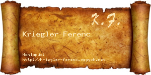 Kriegler Ferenc névjegykártya
